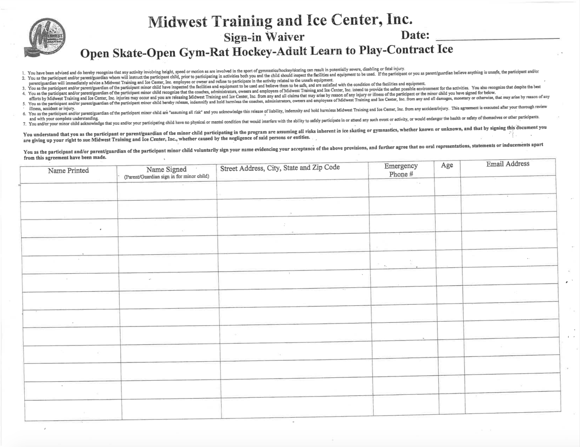 Youth Program Participation Agreement Template Parent Signature